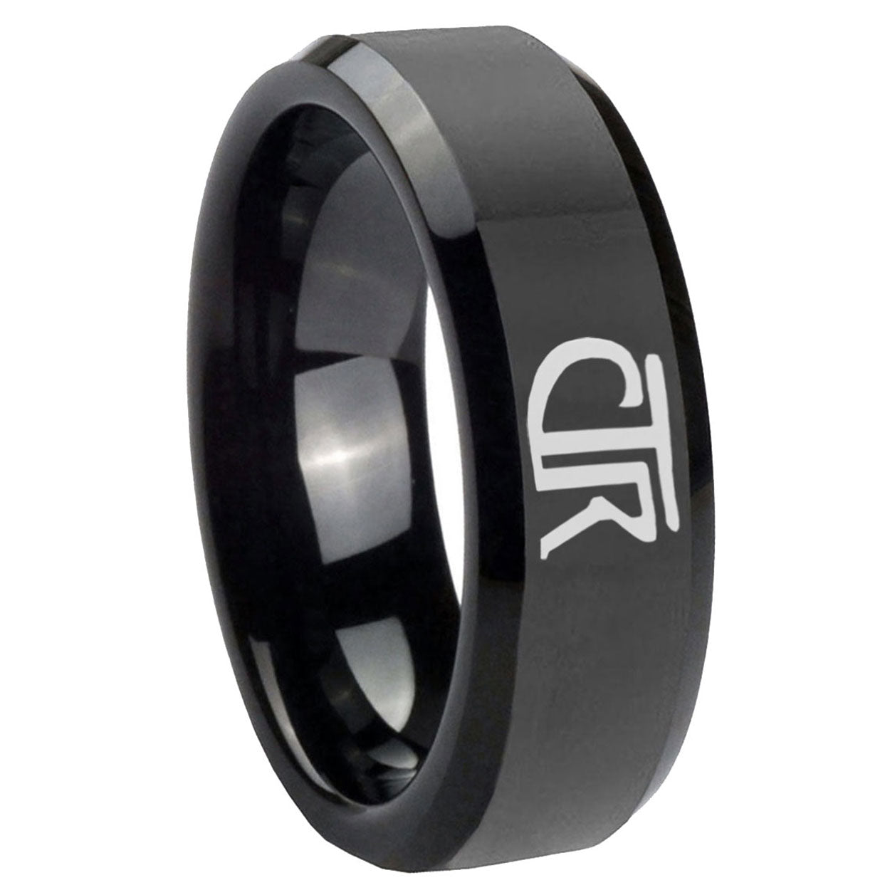 8mm CTR Beveled Edges Black Tungsten Men's Bands Ring