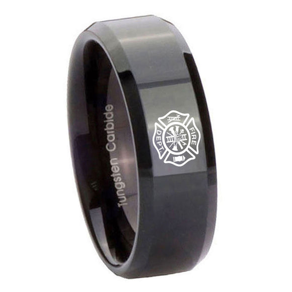 8mm-Fire-Department-Beveled-Edges-Black-Tungsten-Carbide-Wedding-Band-Ring