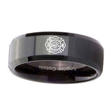 8mm-Fire-Department-Beveled-Edges-Black-Tungsten-Carbide-Wedding-Band-Ring