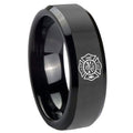 8mm Fire Department Beveled Edges Black Tungsten Ring