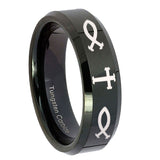10mm-Fish-&-Cross-Beveled-Edges-Black-Tungsten-Carbide-Custom-Ring-for-Men
