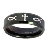 10mm-Fish-&-Cross-Beveled-Edges-Black-Tungsten-Carbide-Custom-Ring-for-Men