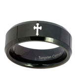 10mm-Flat-Christian-Cross-Beveled-Edges-Black-Tungsten-Carbide-Engagement-Ring