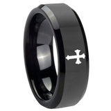 8mm Flat Christian Cross Beveled Edges Black Tungsten Carbide Promise Ring