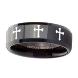 10mm-Multiple-Christian-Cross-Beveled-Black-Tungsten-Men's-Engagement-Band