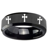 5mm Multiple Christian Cross Beveled Edge Black Tungsten Ring