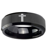 10mm Flat Christian Cross Beveled Edge Black Tungsten Ring