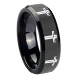 10mm-Multiple-Christian-Cross-Beveled-Black-Tungsten-Mens-Anniversary-Ring