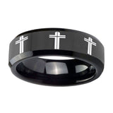10mm-Multiple-Christian-Cross-Beveled-Black-Tungsten-Mens-Anniversary-Ring