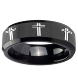 10mm Multiple Christian Cross Beveled Black Tungsten Ring