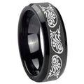 8mm Etched Tribal Pattern Beveled Black Tungsten Ring