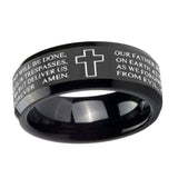10mm-Bible-Lord's-Prayer-Cross-Beveled-Edges-Black-Tungsten-Carbide-Men's-Wedding-Band