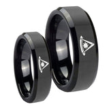 His Hers Pester Master Masonic Beveled Edges Black Tungsten Ring Set