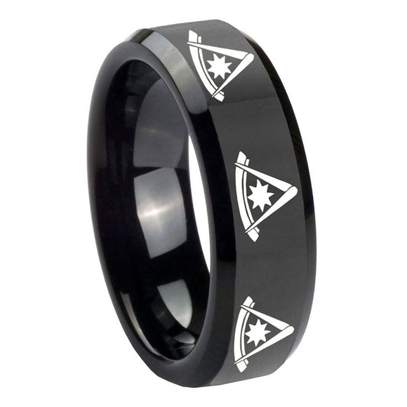 8mm-Multiple-Pester-Master-Masonic-Beveled-Edges-Black-Tungsten-Bands-Ring