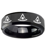 10mm Multiple Pester Master Masonic Beveled Black Tungsten Mens Engagement Ring