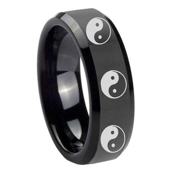 8mm-Multiple-Yin-Yang-Beveled-Edges-Black-Tungsten-Men's-Engagement-Ring