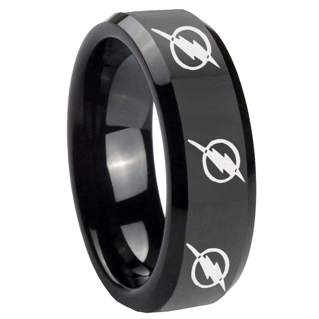 8mm Multiple Flash Beveled Polish Black Tungsten Band