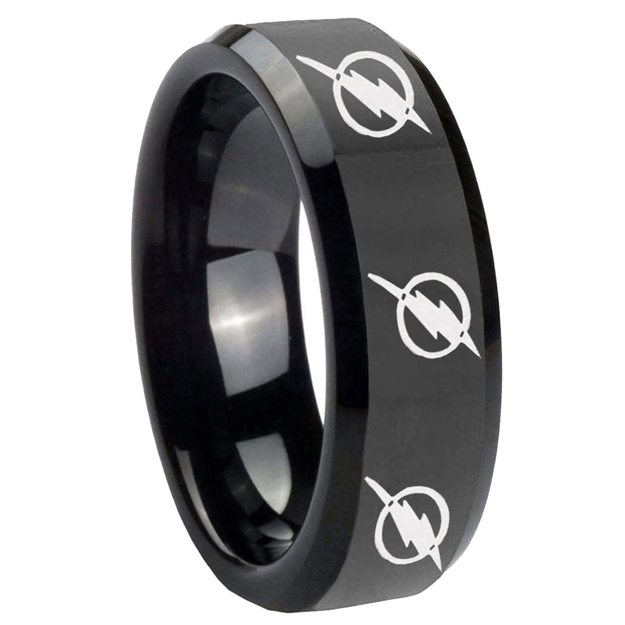 8mm Multiple Flash Beveled Polish Black Tungsten Band