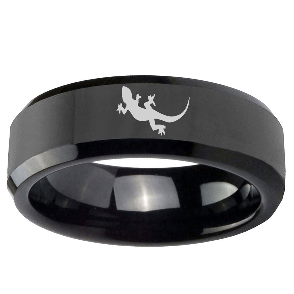 10mm Lizard Beveled Edge Black Tungsten Ring