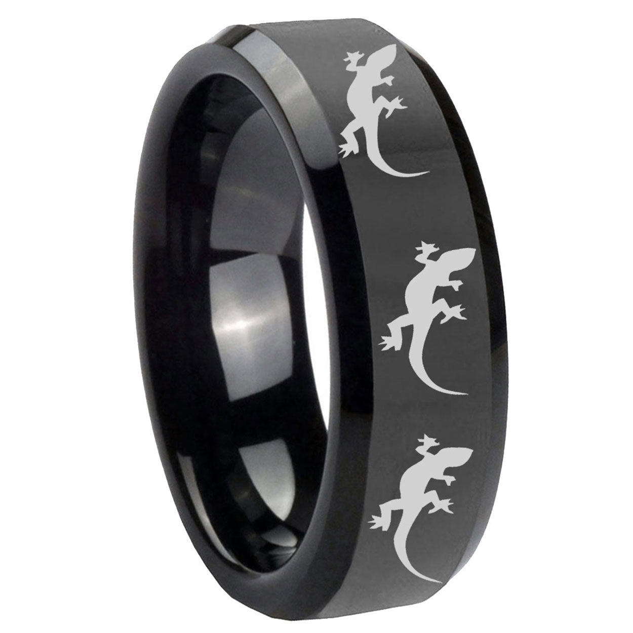 10mm Multiple Lizard Beveled Edges Black Tungsten Carbide Men's Bands Ring