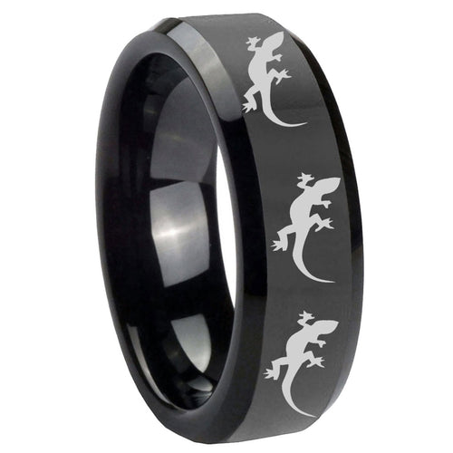 10mm Multiple Lizard Beveled Edges Black Tungsten Carbide Men's Bands Ring
