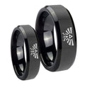 Zelda Skyward Sword Beveled Edges Black Tungsten Engagement Ring Set