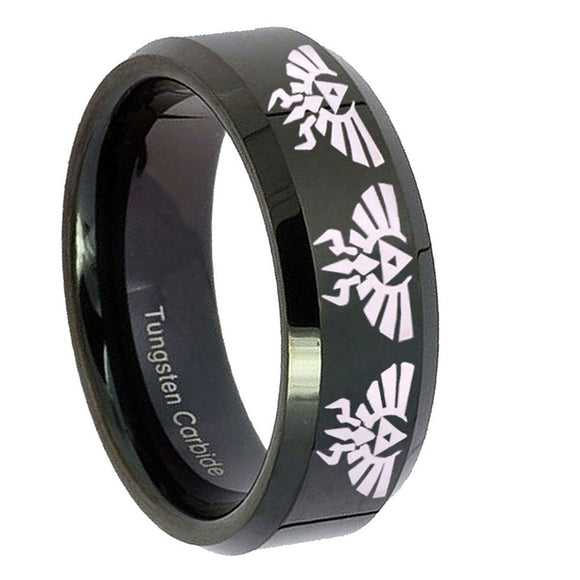 10mm-Multiple-Zelda-Skyward-Sword-Beveled-Edges-Black-Tungsten-Men's-Band-Ring