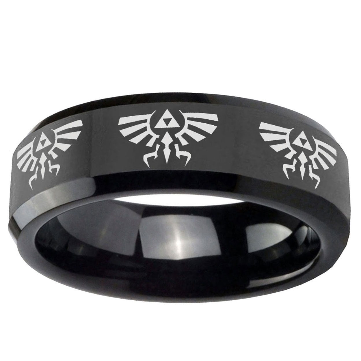 10mm Multiple Zelda Skyward Sword Beveled Edge Black Tungsten Ring