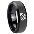 8mm Anchor Beveled Edges Black Tungsten Mens Engagement Band