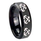 10mm-Multiple-Anchor-Beveled-Edges-Black-Tungsten-Carbide-Engraved-Ring
