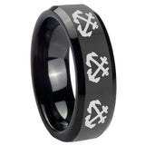 8mm Multiple Anchor Beveled Edges Black Tungsten Carbide Rings for Men