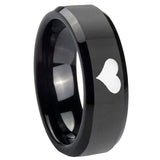 8mm Heart Beveled Edges Black Tungsten Carbide Mens Engagement Ring
