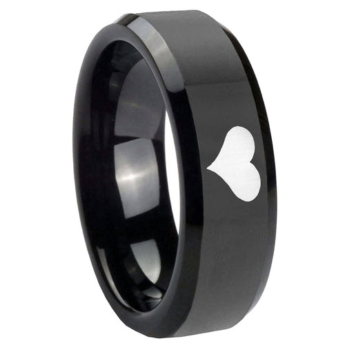 10mm Heart Beveled Edges Black Tungsten Carbide Men's Wedding Ring
