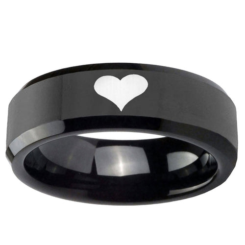 10mm Heart Beveled Edge Black Tungsten Ring