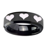 10mm-Multiple-Heart-Beveled-Edges-Black-Tungsten-Wedding-Engagement-Ring