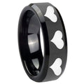 10mm Multiple Heart Beveled Edges Black Tungsten Wedding Engagement Ring