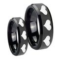 Multiple Heart Beveled Edges Black Tungsten Couple Wedding Rings