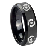 8mm Multiple Green Lantern Beveled Edge Polish Black Men's Tungsten Wedding Bands