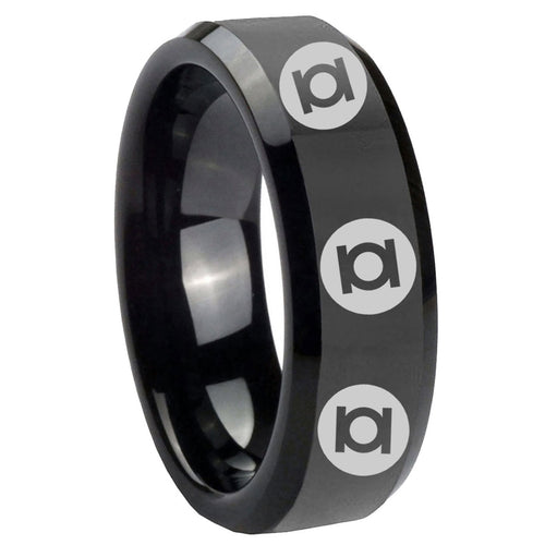 8mm Multiple Green Lantern Bevel Polish Black Tungsten Ring