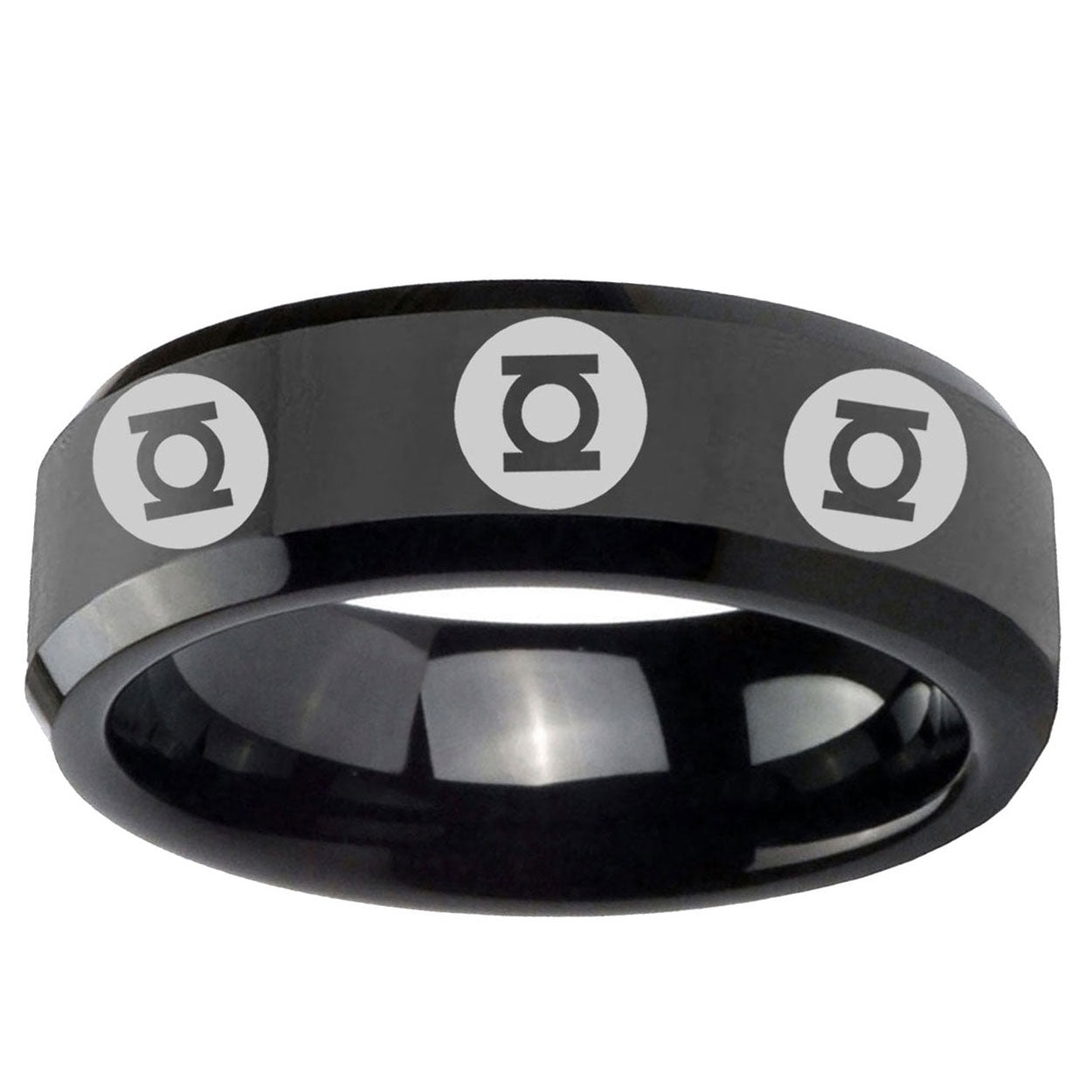 5mm Multiple Green Lantern Bevel Polish Black Tungsten Ring