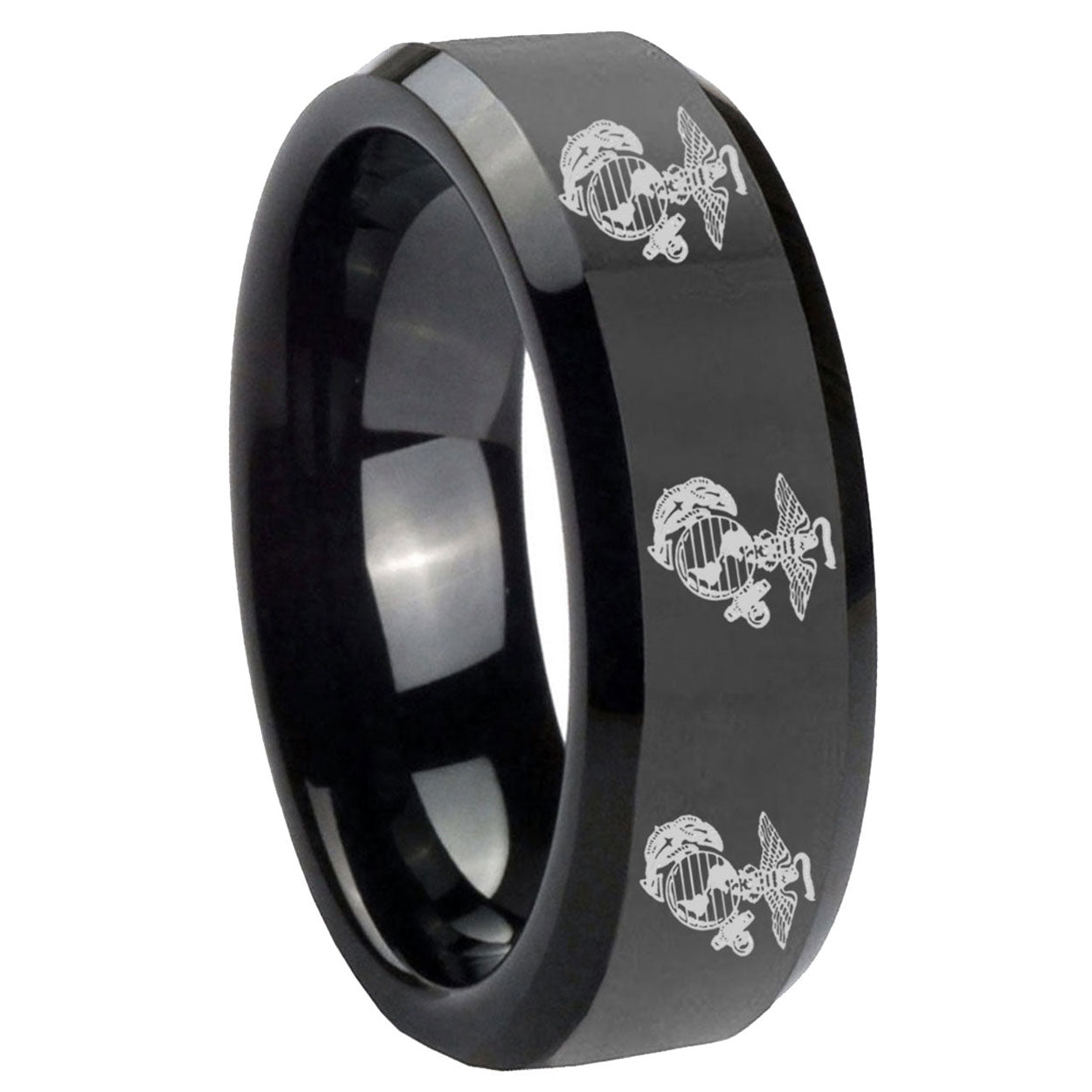 10mm Multiple Marine Beveled Edges Black Tungsten Carbide Mens Engagement Band