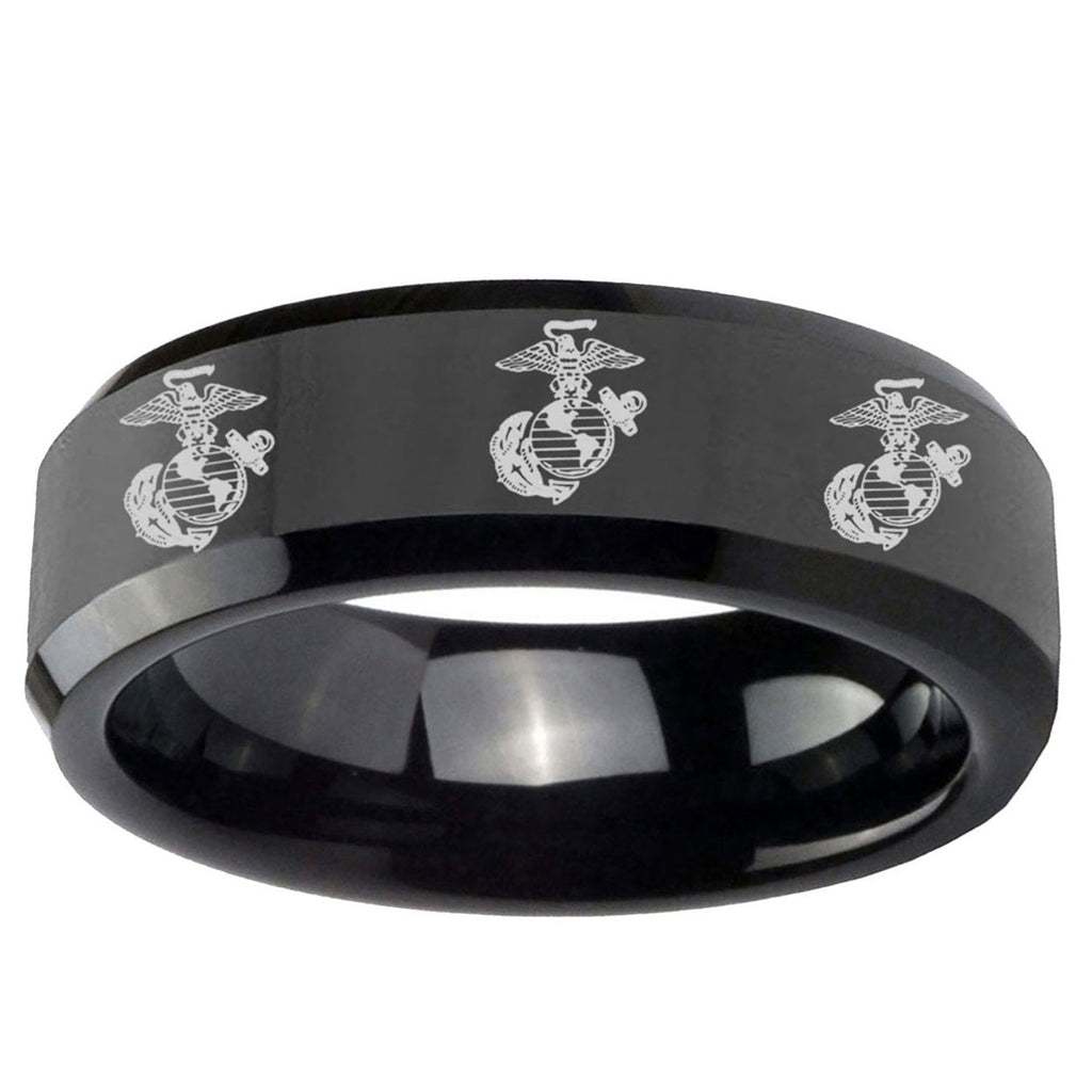 10mm Multiple Marine Beveled Edge Black Tungsten Ring