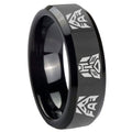 10mm Transformers Autobot Decepticon Beveled Edges Black Tungsten Mens Ring Engraved