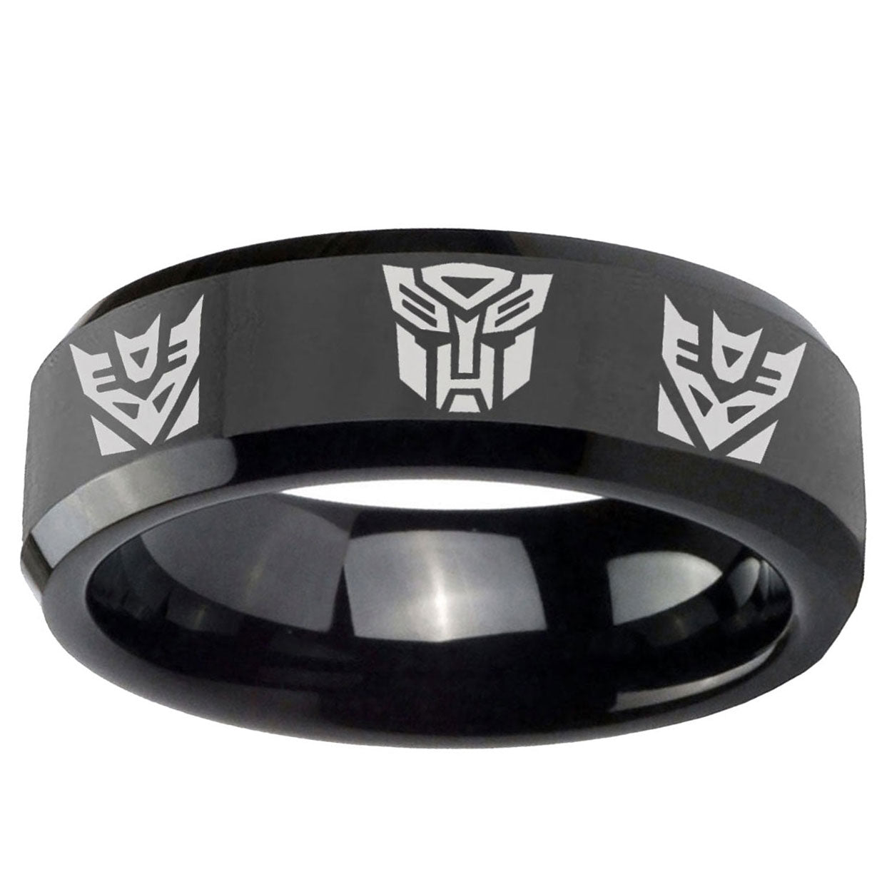 10mm Transformers Autobot Decepticon Beveled Edge Black Tungsten Ring
