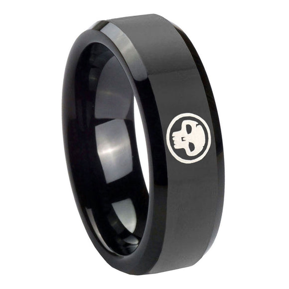 10mm-Skull-Beveled-Edges-Black-Tungsten-Carbide-Mens-Ring-Engraved
