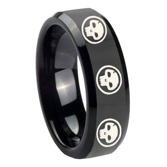 10mm-Multiple-Skull-Beveled-Edges-Black-Tungsten-Carbide-Wedding-Engraving-Ring
