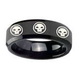 8mm-Multiple-Skull-Beveled-Edges-Black-Tungsten-Carbide-Mens-Wedding-Band