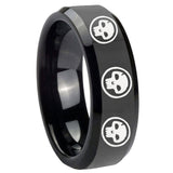 His Hers Multiple Skull Beveled Edges Black Tungsten Custom Ring for Men Set