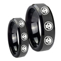 Multiple Skull Beveled Edges Black Tungsten Bridal Band Set
