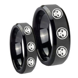 His Hers Multiple Skull Beveled Edges Black Tungsten Custom Ring for Men Set